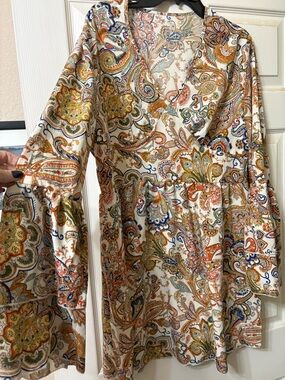 Womens Paisley Midi Dress - Cream Multicolor